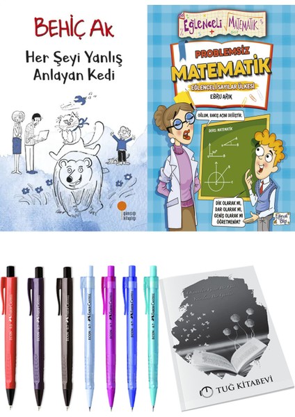 Problemsiz Matematik ve Her Şeyi Yanlış Anlayan Kedi 2'li Set - Kalem