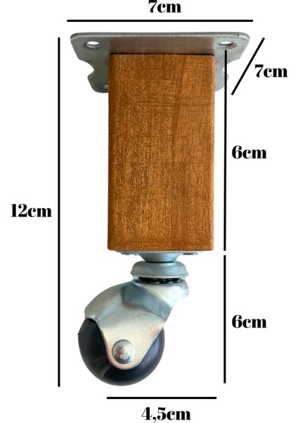 Kale Ahşap Top Tekerli Ayak Mobilya Masa ve Dolap Tekerli Ayağı Frensiz(12cm - 15cm)(Kayın/Gürgen)