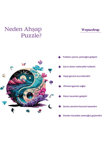 Yin Yang Ahşap Puzzle Yetişkin Benzersiz Parçalı Yapboz Puzzle Yapıştırıcılı Wz-12