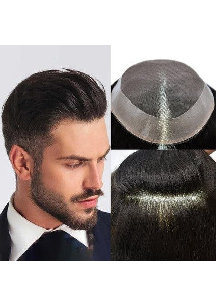 MP7473 Monofilament Protez Saç - Erkekler İçin Protez Saç - Toupee For Men - Doğal Dalgalı İnsan Saçı - Remy Saç - %130 Saç Yoğunluklu Saç Değiştirme Sistemi