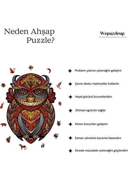 Baykuş Figür Ahşap Puzzle Yetişkin Benzersiz Parçalı Yapboz Puzzle Yapıştırıcılı Wz-16