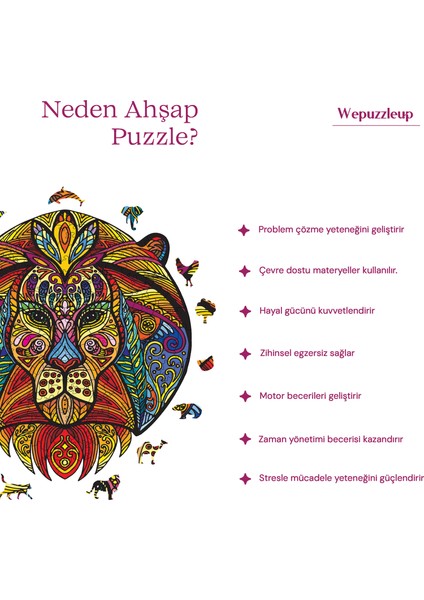 Aslan Figür Ahşap Puzzle Yetişkin Benzersiz Parçalı Yapboz Puzzle Yapıştırıcılı Wz-17