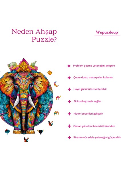 Mandala Fil Ahşap Puzzle Yetişkin Benzersiz Parçalı Yapboz Puzzle Yapıştırıcılı Wz-20