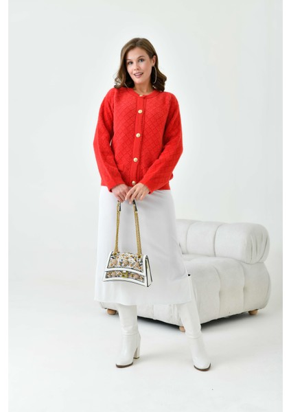 Kadın Gold Düğme Detalı Hırka Kırmızı indirimleri