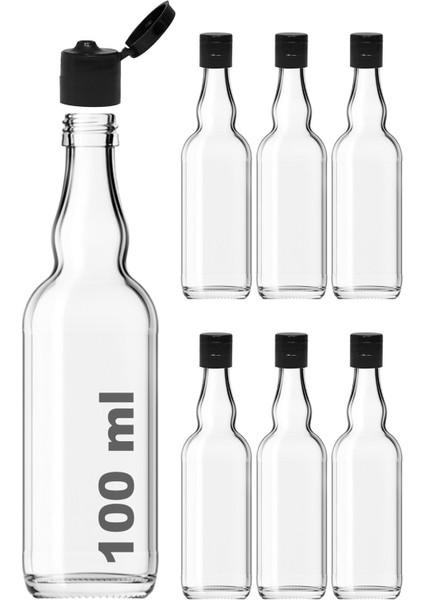 Şeffaf 100 ml Sos Şişesi, Sızdırmaz Kapak, Siyah Fliptop, 6'lı Paket