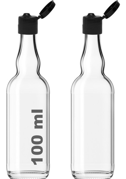 100 ml Siyah Şeffaf Boğumlu Sos Şişesi, Sızdırmaz Kapak, 2'li Paket