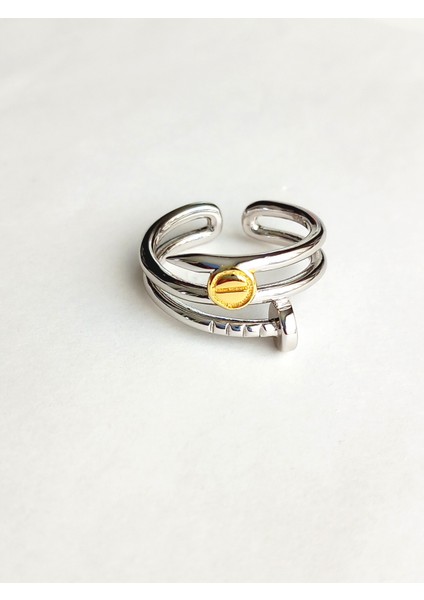 Gümüş Özel Tasarim Ikili Cartı Tasarım Çivili Kadin Ayarlanabililr Yüzük modelleri