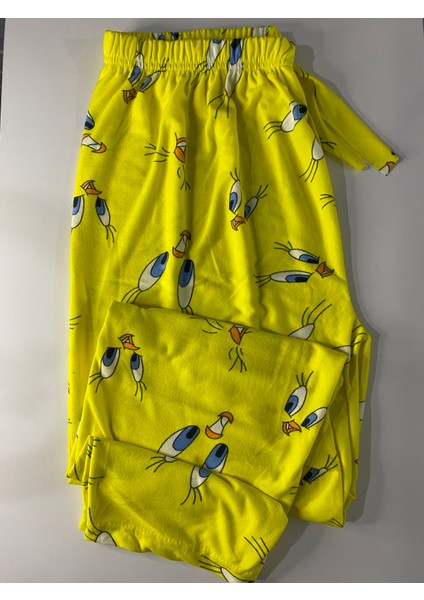 Tweety Desenli Süet Sarı Pijama Altı