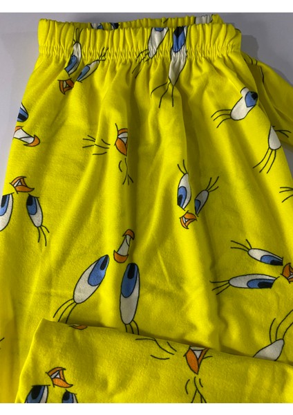 Tweety Desenli Süet Sarı Pijama Altı