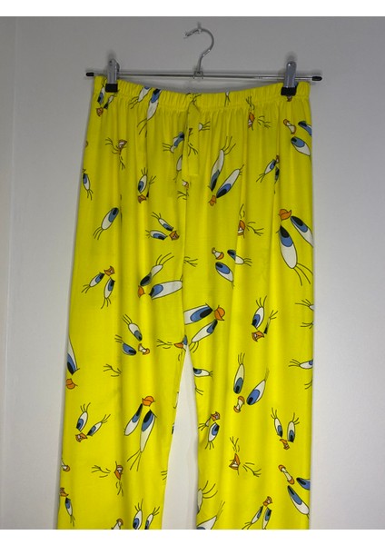Tweety Desenli Süet Sarı Pijama Altı