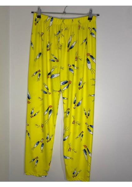 Tweety Desenli Süet Sarı Pijama Altı
