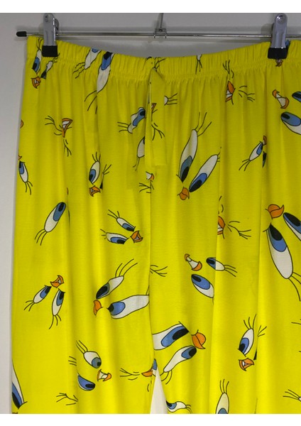 Tweety Desenli Süet Sarı Pijama Altı