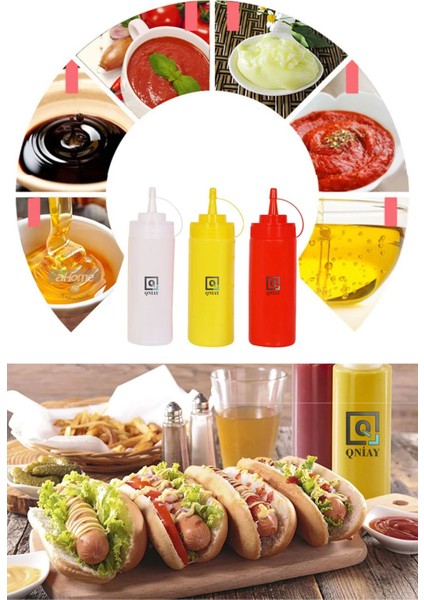 Tekno Trust Chef Renkli Hazırlık Şişesi (3 Adet) Kapaklı 1000 ml Salata Zeytinyağı Ketçap Mayonez Sıkma Sosluk