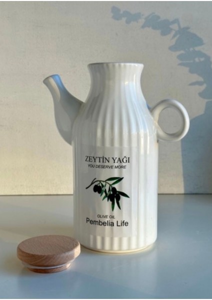 Beyaz Çizgili Porselen 1000ml Yağlık Yağdanlık, Papatya Model, Tek Parça modelleri