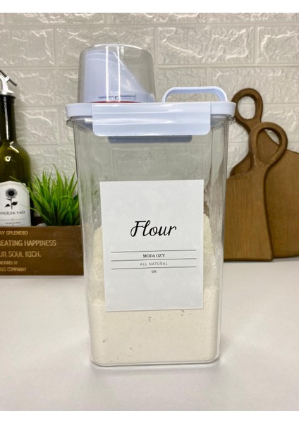 Ölçü Kapaklı Vakumlu Akrilik Saklama Kabı 2300ML Etiketli Un Erzak Kabı indirimleri