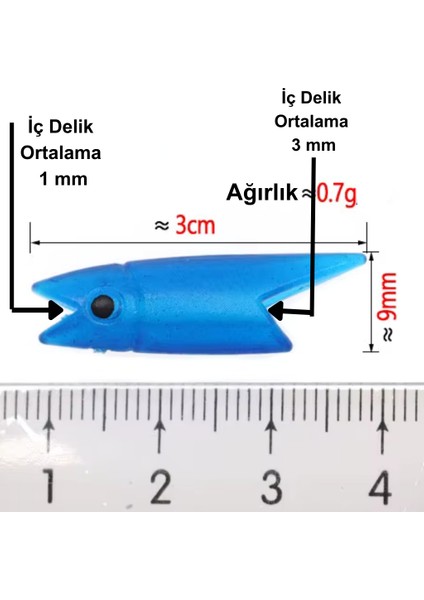 Silikon Balık Kafası Mavi Yapay Yem Olta Takımı, Çapari, Jig, Yapım Malzemesi 3 cm 5 Adet