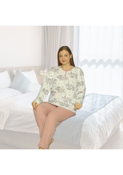 Çiçek Desenli Interlok Kumaş Büyük Beden Kadın Pijama Takımı