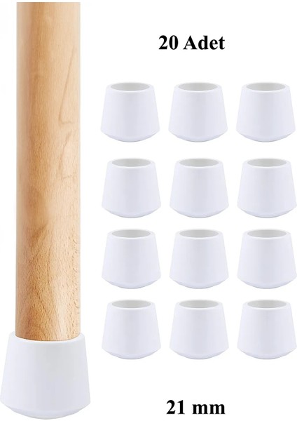 Hodoraccessories 21 mm 20 Adet Pvc Masa Sandalye Profil Ayak Pabucu Beyaz