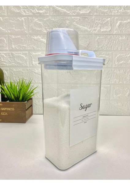 Ölçü Kapaklı Vakumlu Akrilik Saklama Kabı 2300ML Etiketli Şeker Erzak Kabı modelleri