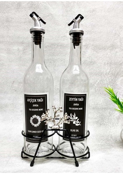 Gümüş Mercan Yağlık 2'li, şeffaf, 750 ml, bej renk, akıtıcı tasarım