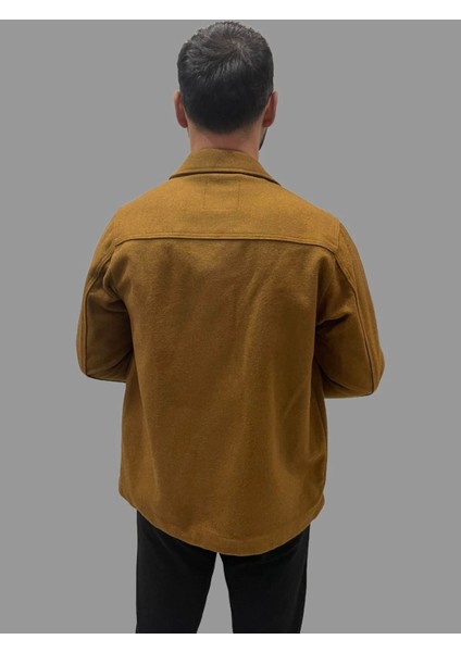 Erkek Cep Detaylı Kışlık Taba Kaşe Gömlek
