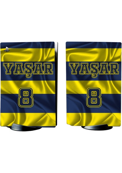 Sarı-Lacivert Forma Kişiselleştirilebilir Playstation 5 Standart Kasa Dijital Versiyon Full Sticker Kaplama Seti