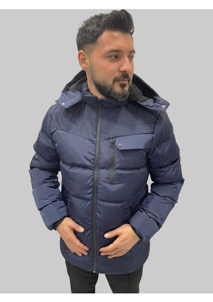 Erkek Kapüşonlu Içi Komple Kürklü Lacivert Mont&kaban fırsatları