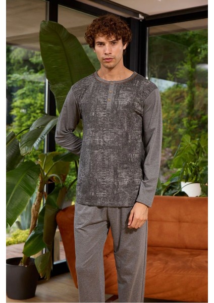 8053 Erkek Midi Yaka Uzun Kollu Pijama Takımı