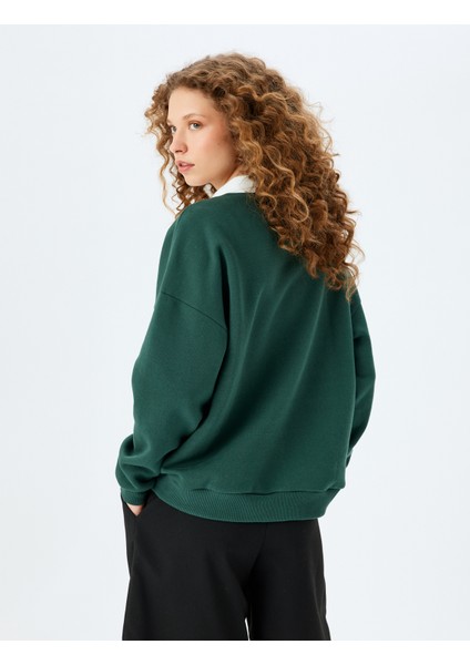 Polo Yaka Oversize Kolej Baskılı Sweatshirt