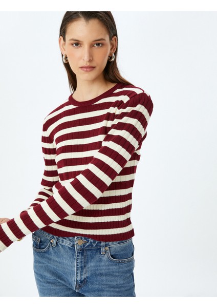 Bisiklet Yaka Uzun Kollu Çizgili Triko Kazak