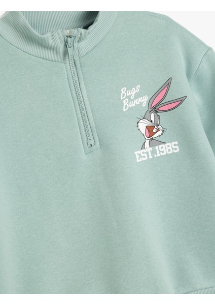 Bugs Bunny Sweat Lisanslı Uzun Kollu Dik Yaka Şardonlu