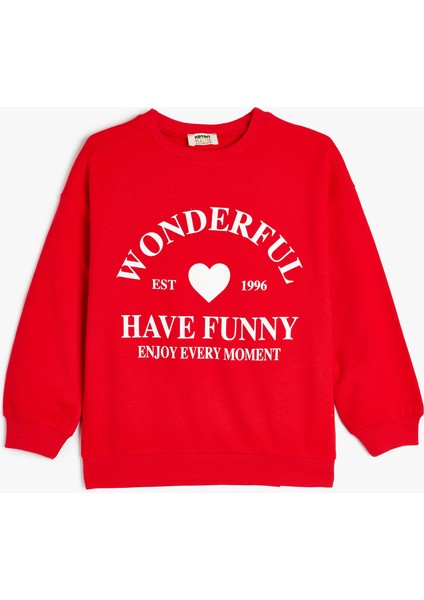 Sweatshirt Slogan Baskılı Uzun Kollu Bisiklet Yaka Pamuklu