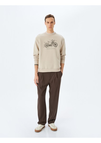 Bisiklet Yaka Pamuk Karışımlı Şardonlu Baskılı Sweatshirt