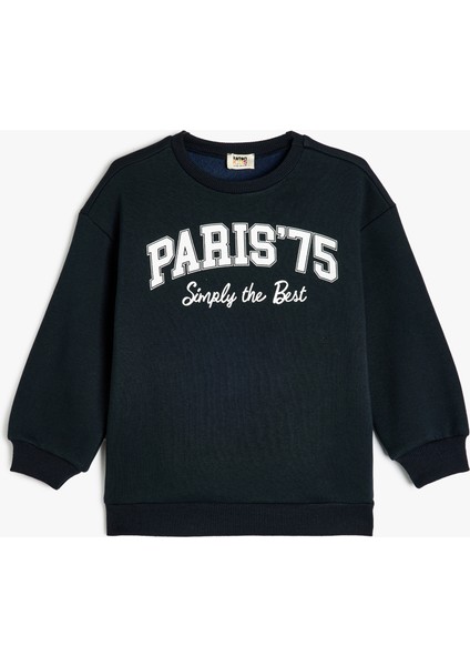 Sweatshirt Slogan Baskılı Uzun Kollu Bisiklet Yaka Pamuklu