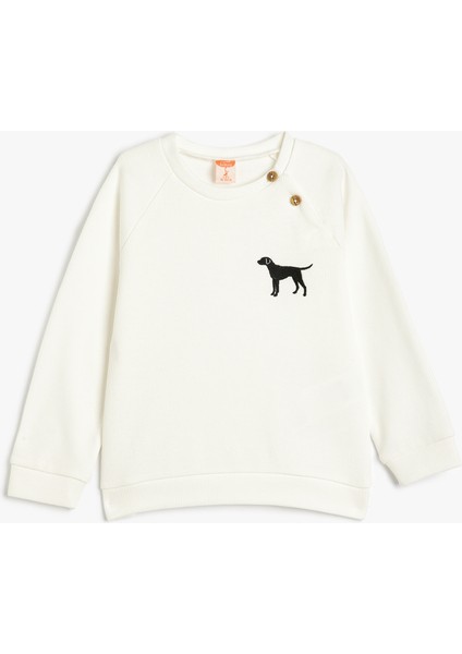 Sweatshirt Bisiklet Yaka Köpek Baskılı Uzun Kollu Pamuklu