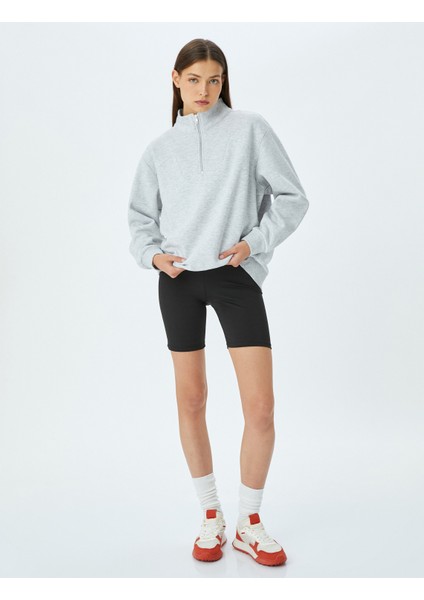 Yarım Fermuarlı Dikiş Detaylı Oversize Spor Sweatshirt