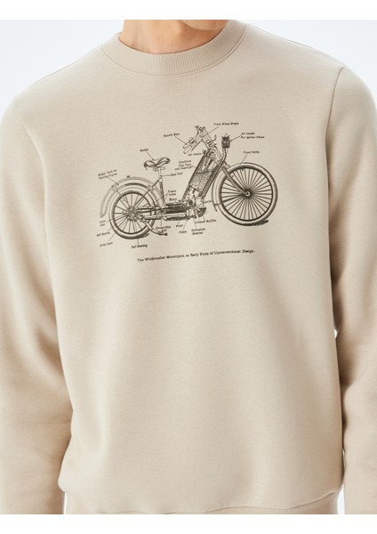 Bisiklet Yaka Pamuk Karışımlı Şardonlu Baskılı Sweatshirt indirimleri