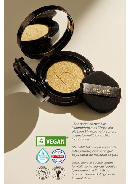 Uzun Süre Kalıcı Zero Fit Cushion Kore Fondöten Doğal Bitişli SPF50+ PA++++ Güneş Koruyucu 12g Pure
