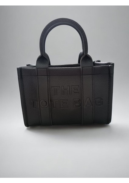 Siyah - The Tote Bag Deri Kalın Gri Askılık Çapraz Çanta, Kol Çanta