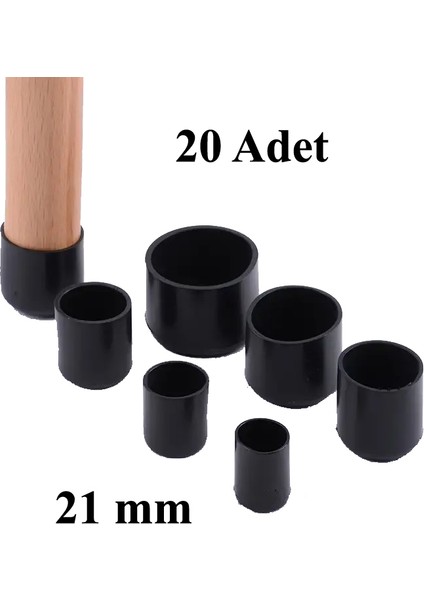 20 Adet Siyah 21 mm Pvc Sandalye Profil Ayak Pabucu