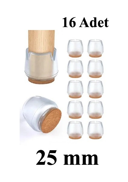 Sessiz Tip Sandalye Pabucu Masa Sandalye Zemin Koruyucu Kaydırmaz Slikon 25 mm (16 Adet)
