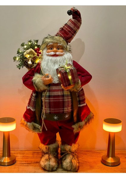 2025 Yeni Yıl Dekoratif Işıklı Noel Baba Yılbaşı Çalı Çırpı Toplamış Noel Baba, 65-70CM