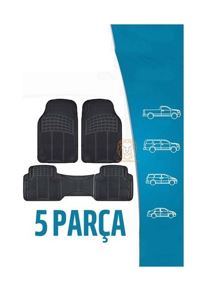 Oto Paspas Seti Her Araca Siyah Su Kanallı Kauçuk 5 Parça Paspas Set