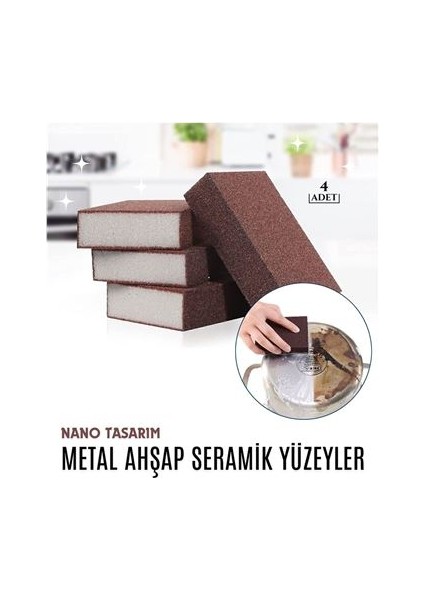 Nano Metal Ahşap Sert Yüzey Temizlik Süngeri 4 Lü Set