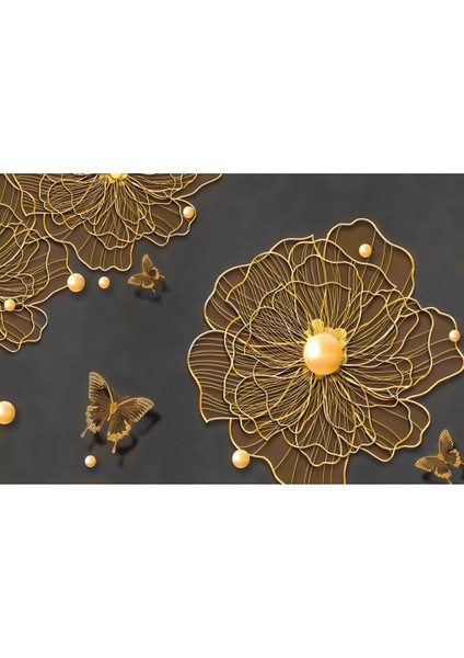 Gri Gold Sevilen Çiçek Kombini Çerçeveli Cam Tablo 3'lü fırsatları