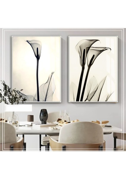 Krem Siyah Bitki Kombini Çerçeveli Cam Tablo 2'li