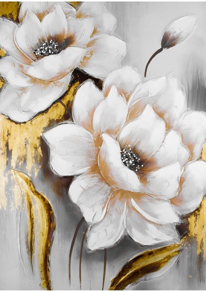 Beyaz Siyah Gold Soft Renk Soyut Çiçek Kombini Çerçeveli Cam Tablo 3'lü modelleri