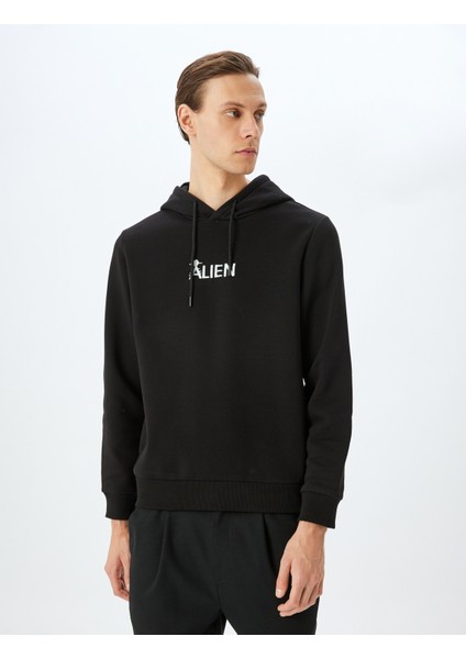 Slogan Baskılı Pamuk Karışımlı Şardonlu Kapşonlu Sweatshirt modelleri