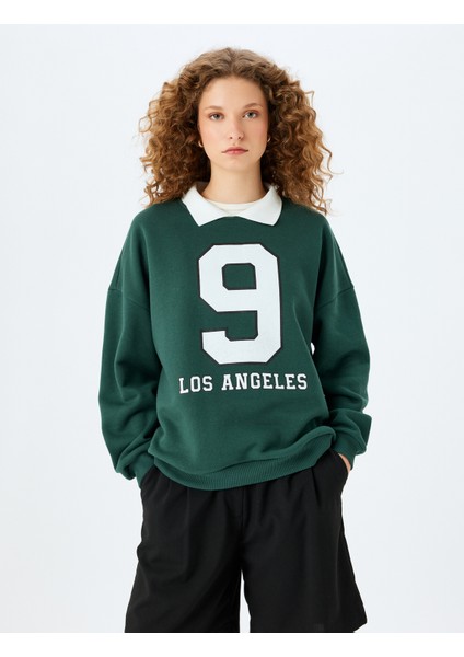 Polo Yaka Oversize Kolej Baskılı Sweatshirt modelleri
