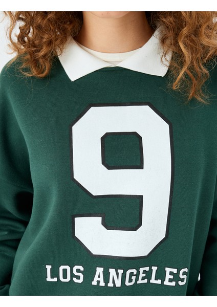 Polo Yaka Oversize Kolej Baskılı Sweatshirt indirimleri